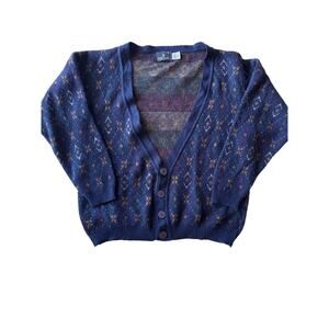 Vintage 60s Barclay Blue Argyle Acrylic Cardigan Mens M